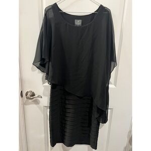 Adrianna Papell Womens‎ Sheath Dress Chiffon Overlay Black 8